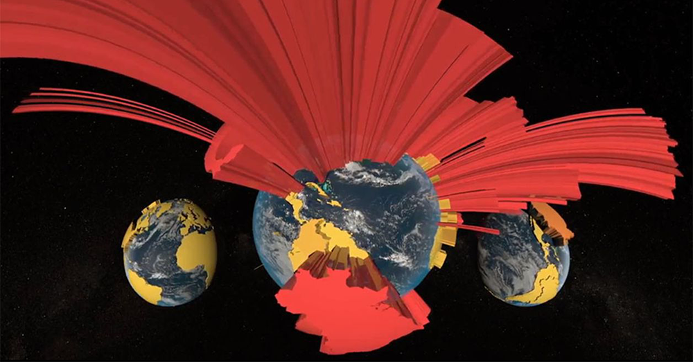 Visualisering av koldioxidutsläpp från jorden.